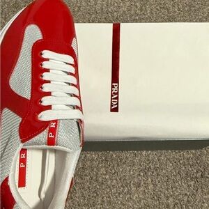 Prada Vibrant Red and White Sneakers